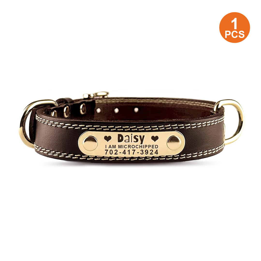 Laser Engraving Leather Dog Collar (Brown, M)