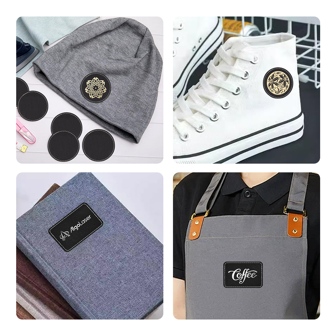 Circular PU Patch  Black Engraves to Gold (10 Pcs)